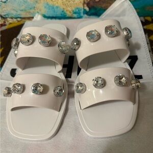 Schultz Stylish White Sandals with Crystal Accents